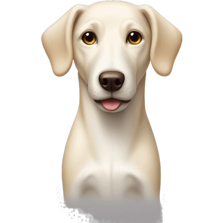 cream white colored dog, long face, pointy ears, brown eyes, light brown nose emoji