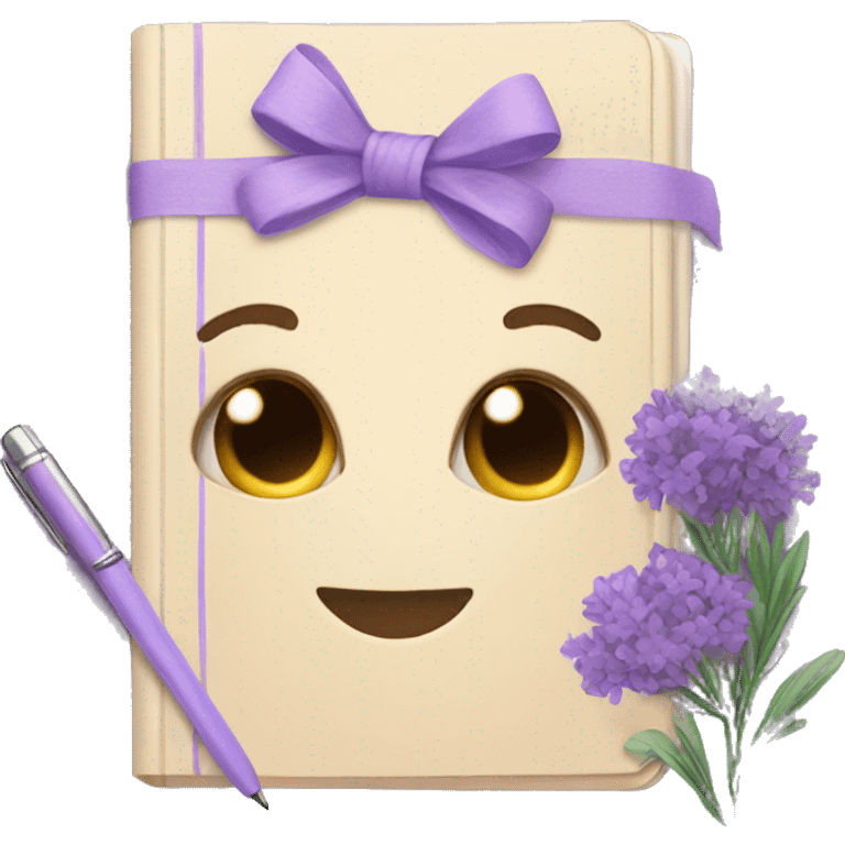 Brown journal with bows and lavender flowers emoji