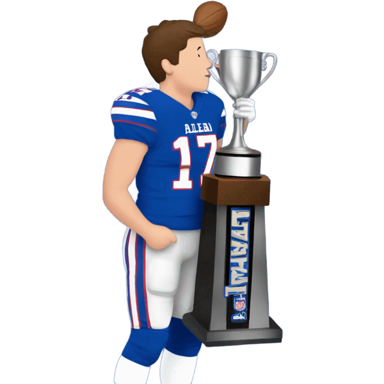 josh allen wearing a number 17 jersey and kissing a trophy  emoji