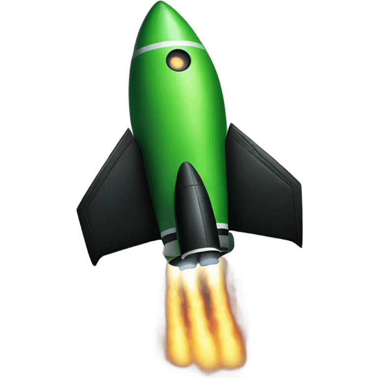 green and black rocket ship with green fire emoji