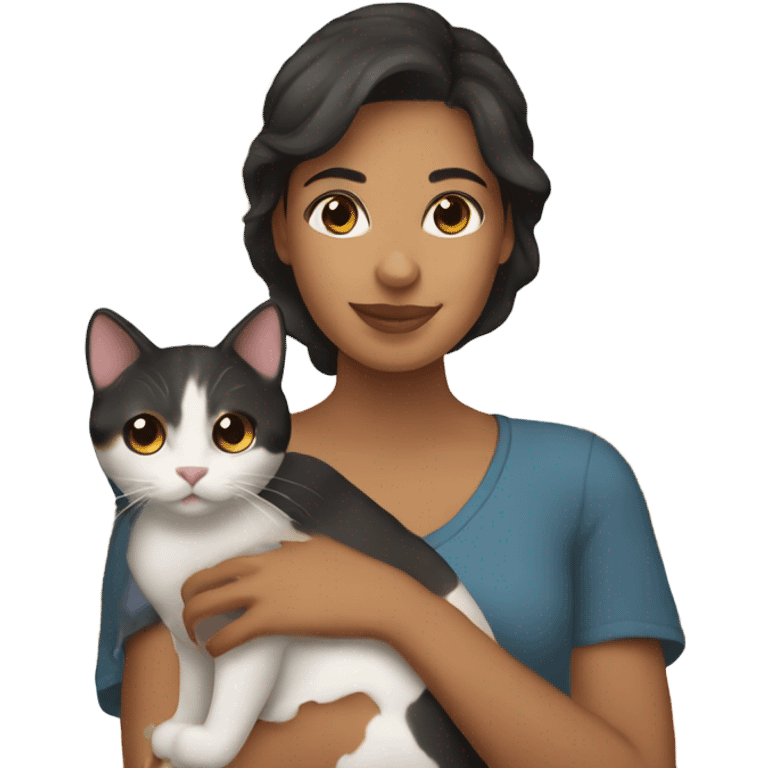 30 year old Hispanic woman holding calico cat emoji