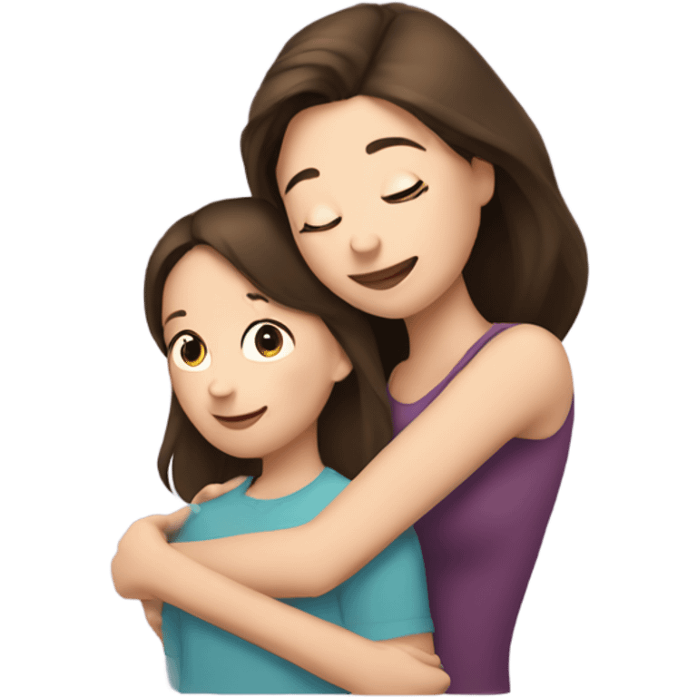 white brunette girl hugs brunette mom emoji