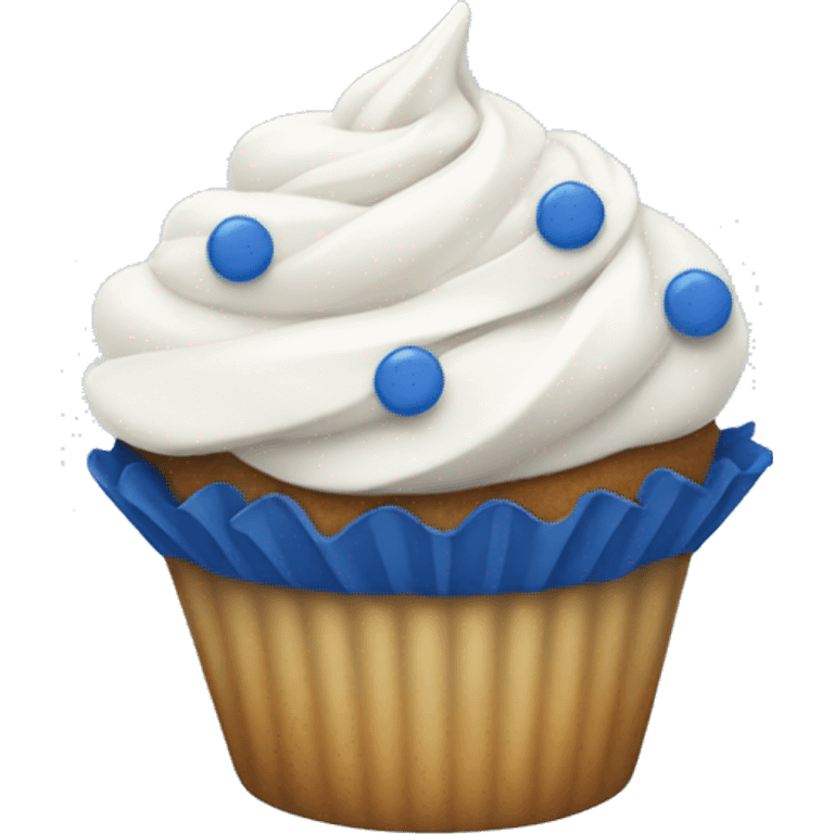 Cupcake with white frosting and dark blue sprinkles emoji