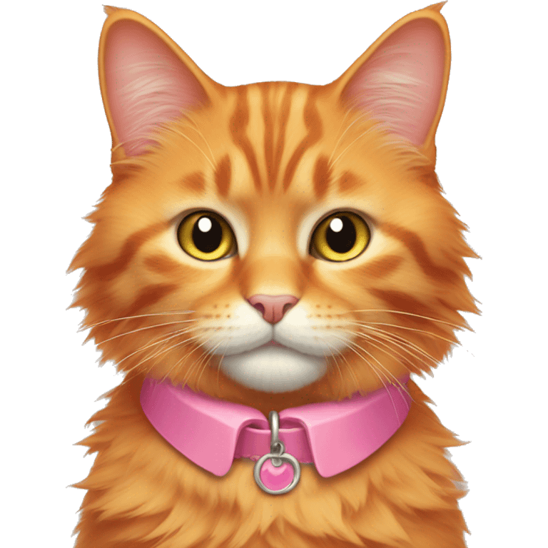 Fluffy orange cat with pink collar  emoji