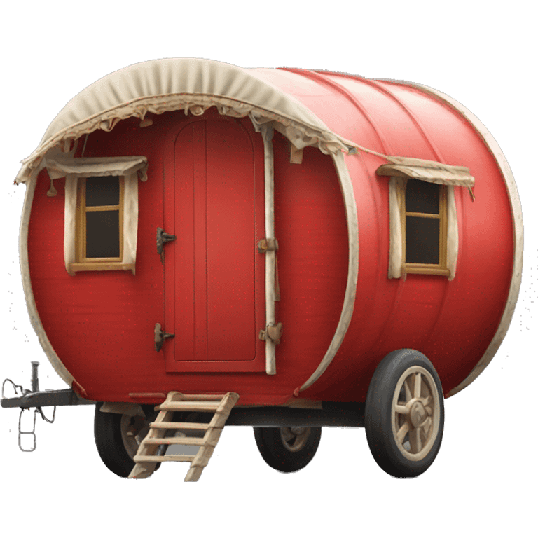 Realistic red vintage round gypsy caravan wagon camper emoji