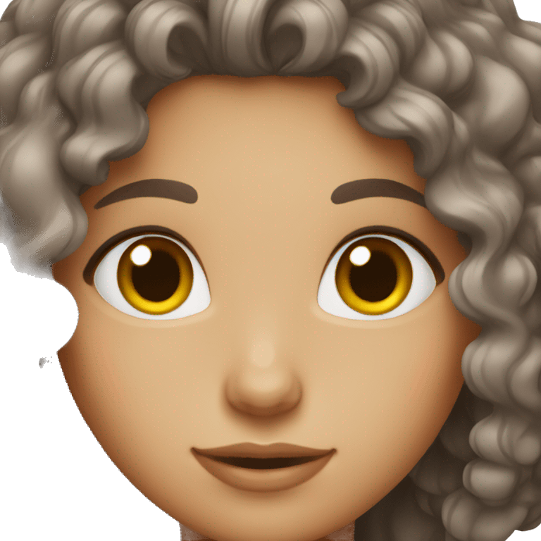 Girl with brown curli hair and grey eyes emoji