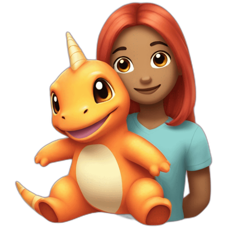 Charmander hugging a unicorn plushie emoji