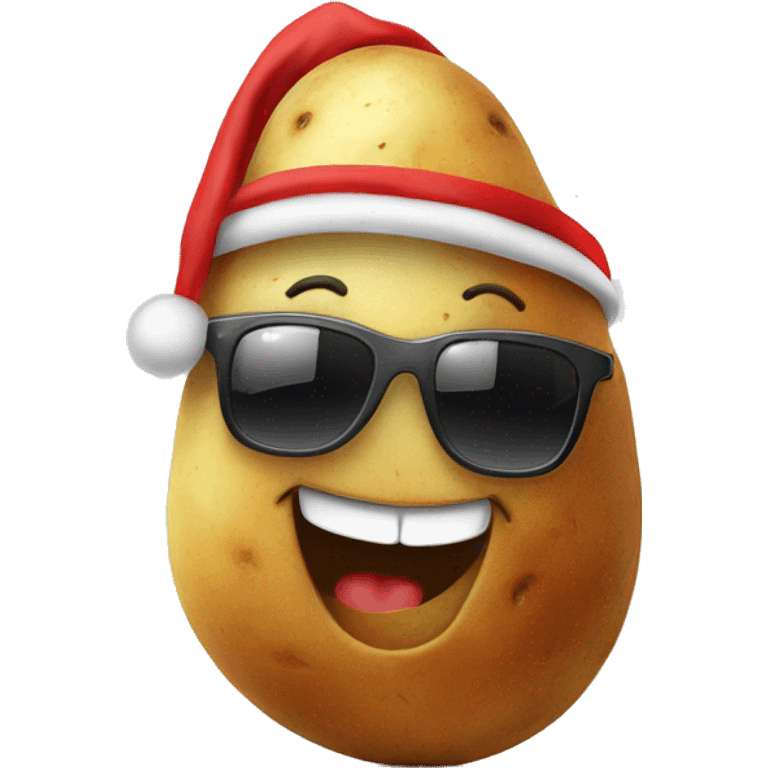 Happy potato wearing sunglasses and a Christmas hat emoji