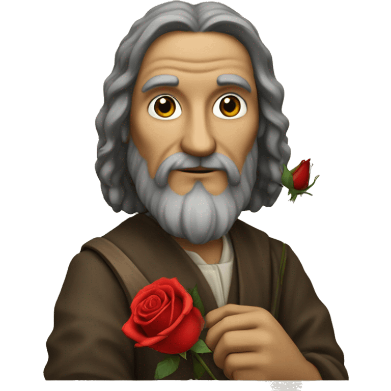 leonardo da Vinci holding a red rose in his hands emoji