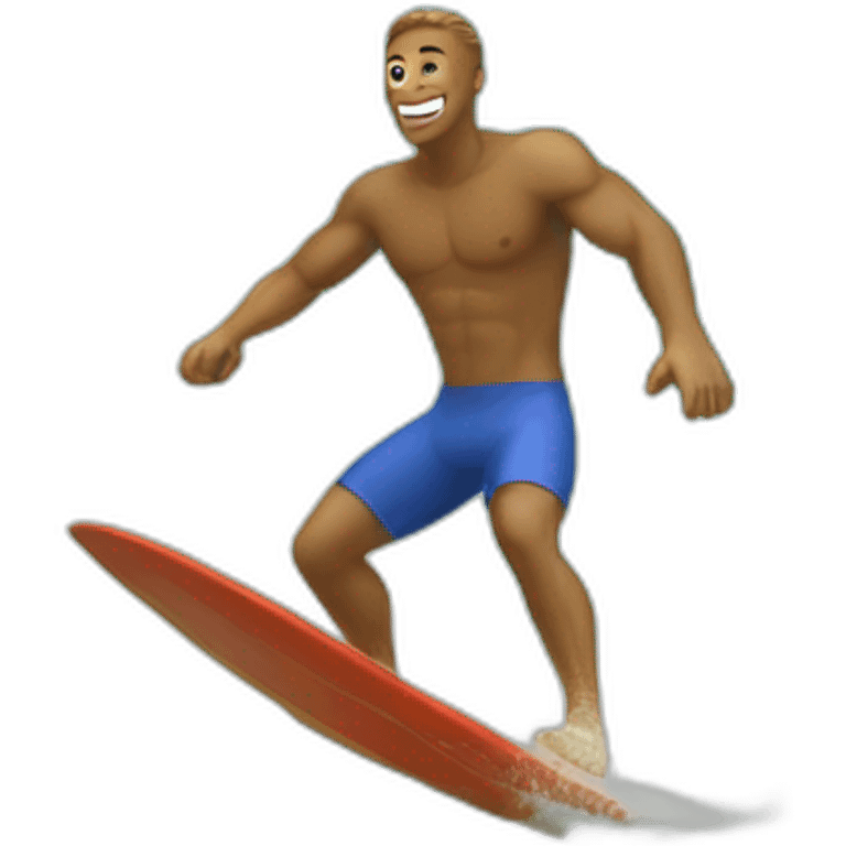 Man surfing on waves near beach with palms emoji