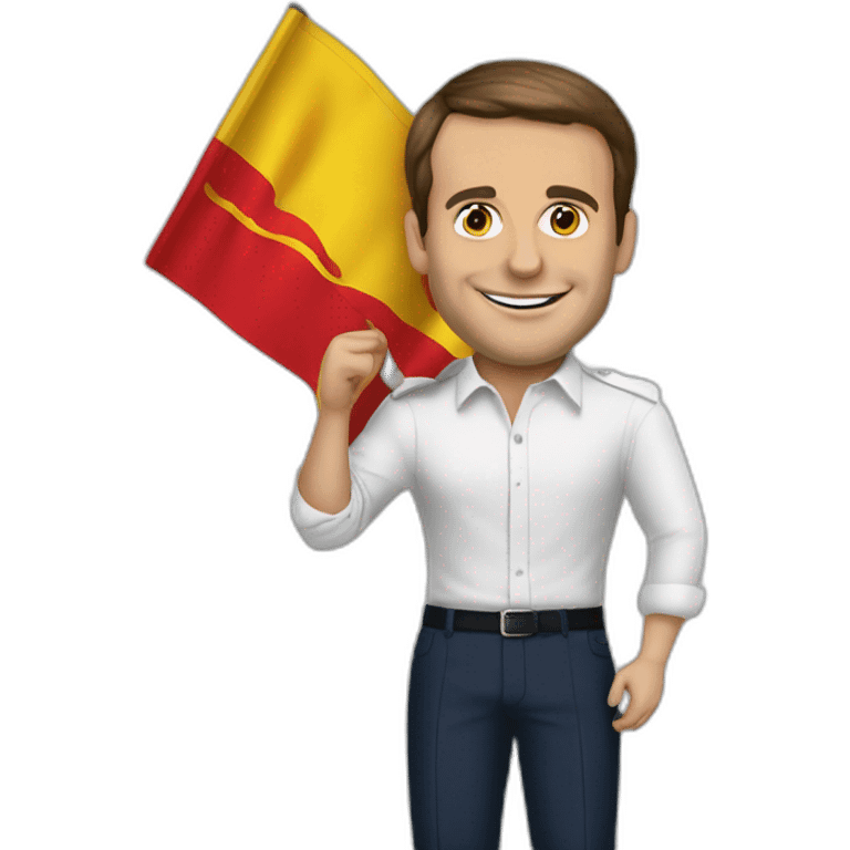 Emanuel Macron holding the flag of Spain emoji