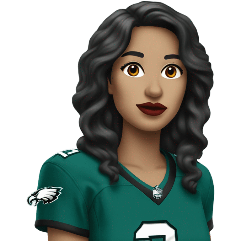  White female dark hair red lips wearing Philadelphia Eagles jersey emoji