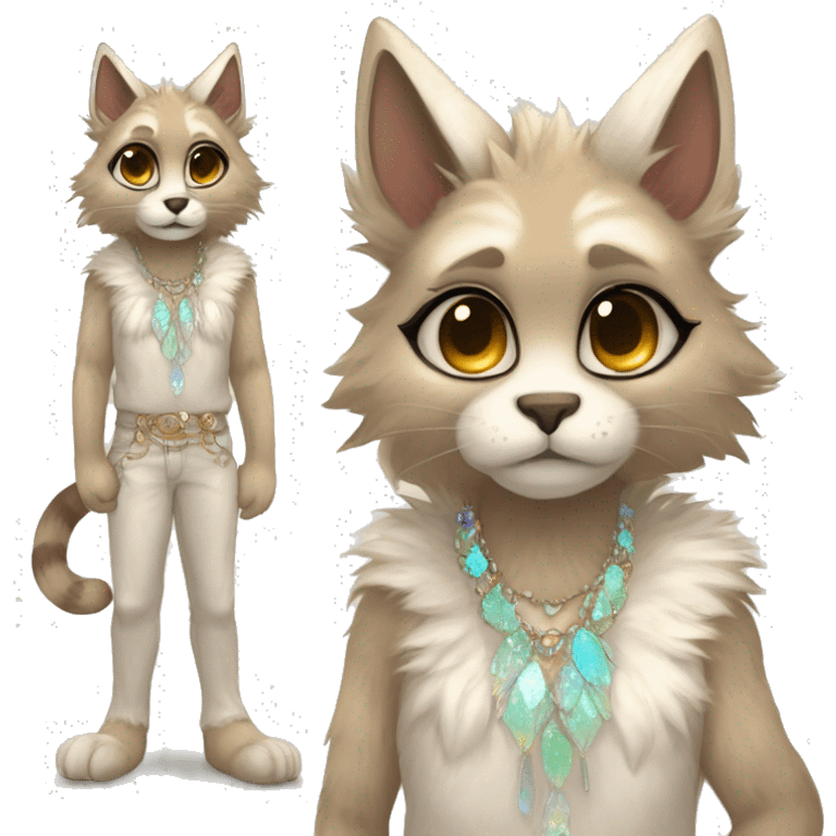 Furry, sparkle, iridescent, colorful, pastel, edgy, cool, fantasy beautiful, brown, beige, white, divine, godly, angelic, animal, anthro, full body, fursona, feline emoji