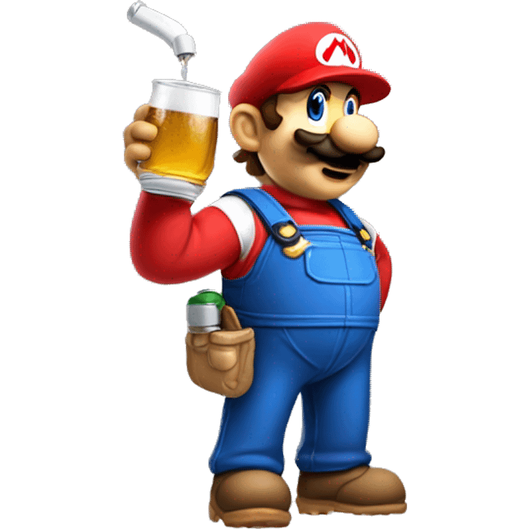 Mario plumber drinking beer with a shirt that says “HOPE” with a pipe wrench logo emoji