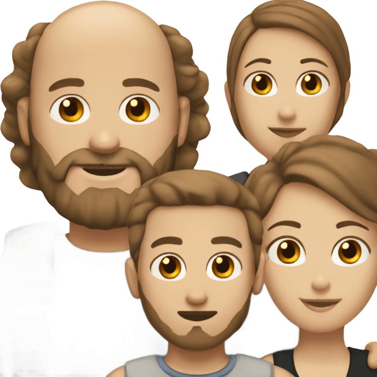 Thruple, white bald male with brown beard  male, two tan females one with brown hair one with black hair  emoji