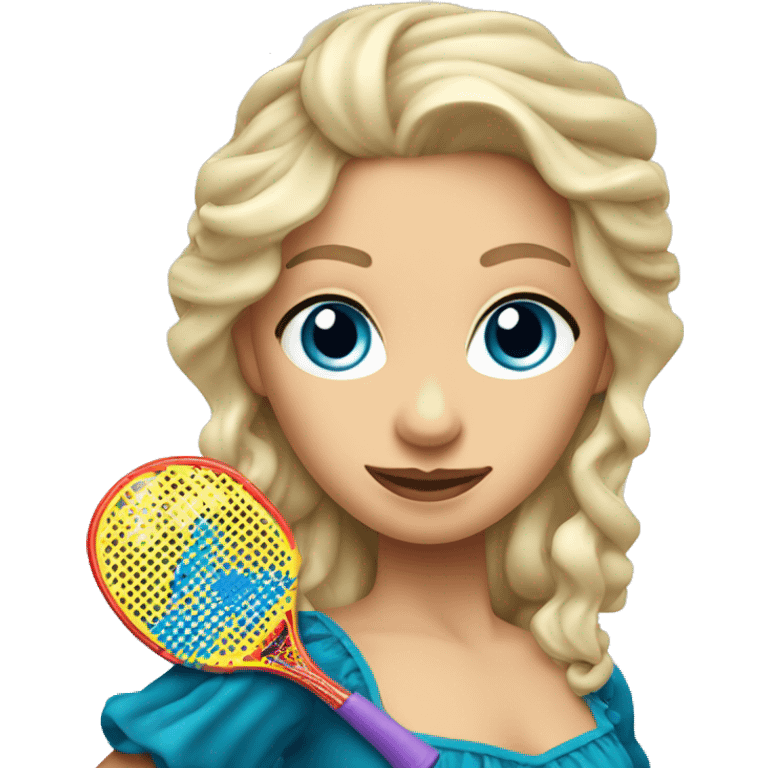 Blonde flamenco dancer with pickleball raquet blue eyes emoji