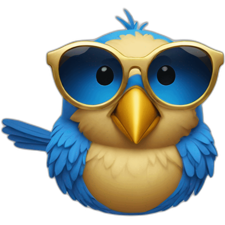 a blue bird wearing gold sunglasses emoji