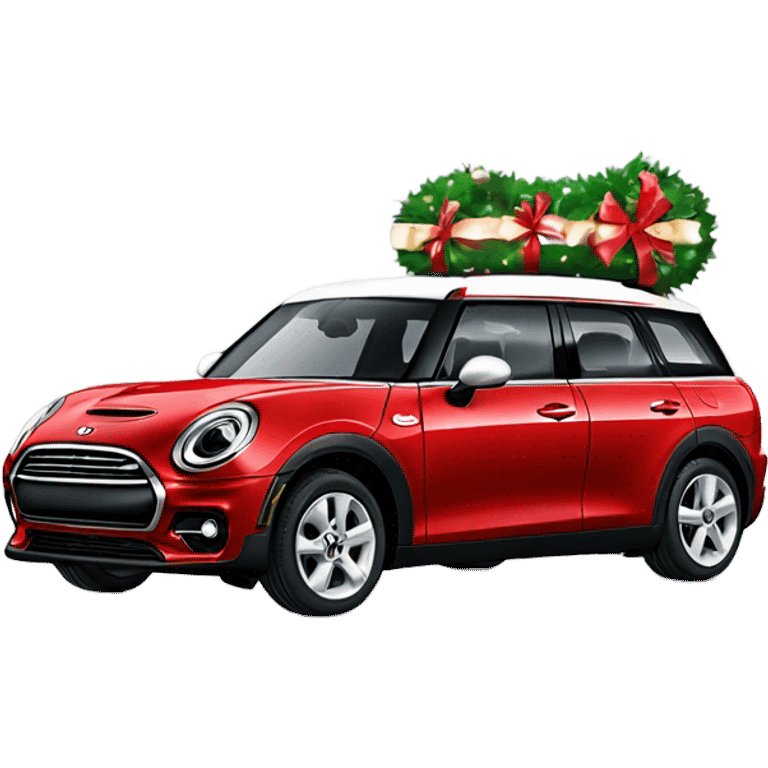 Red Mini Cooper clubman decorated for Christmas  emoji