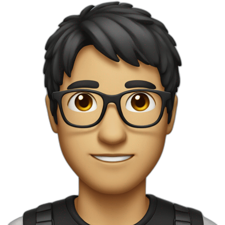 man with square glasses and hair to the bangs with black hair emoji