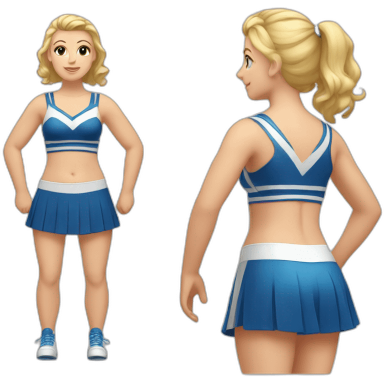 Full body Caucasian curvy cheerleader back and front views emoji