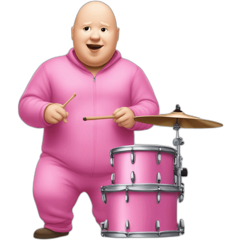 Matt Lucas in a pink onesie playing the drums emoji