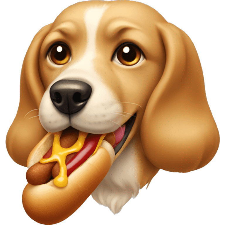 a dog eating a hot dog emoji