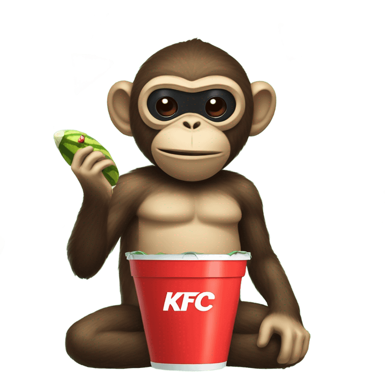 monkey eating watermelon with kfc bucket and ninja mask emoji