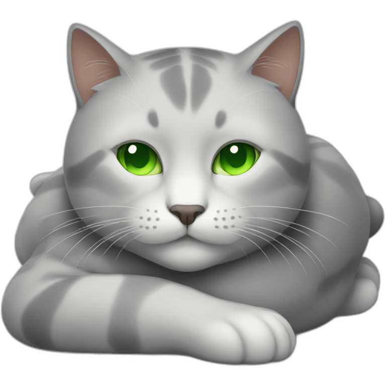 male cat with white hair and gray highlights with green eyes sleeping emoji