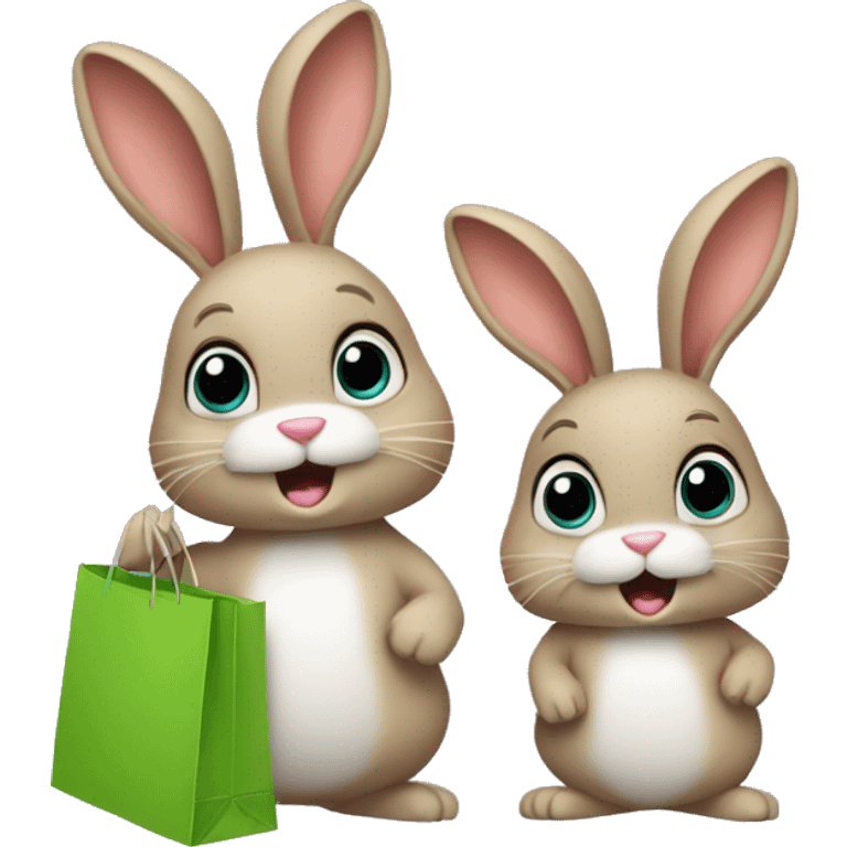 Two bunnies with shopping bags  emoji