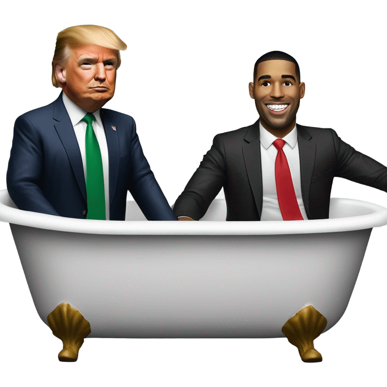 President Donald Trump wearing a suit and red tie and Jason Tatum wearing Celtics jersey in the bath tub emoji