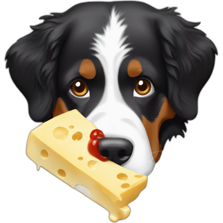 Bernese mountain dog eating fondue swiss cheese emoji