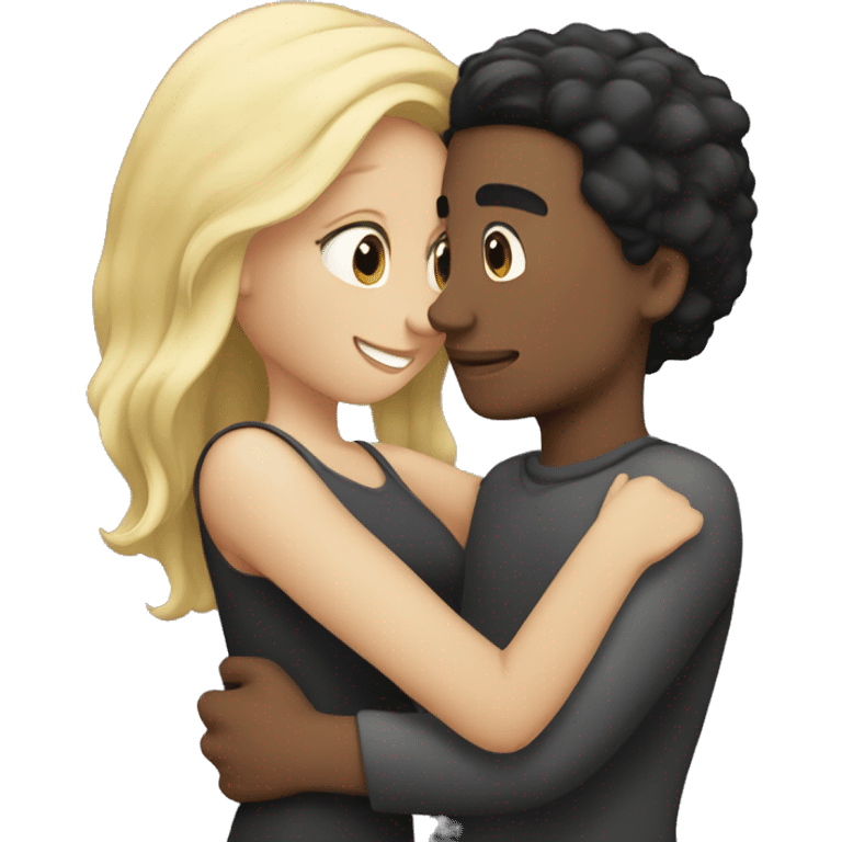 a girl black hair hugging blond man emoji