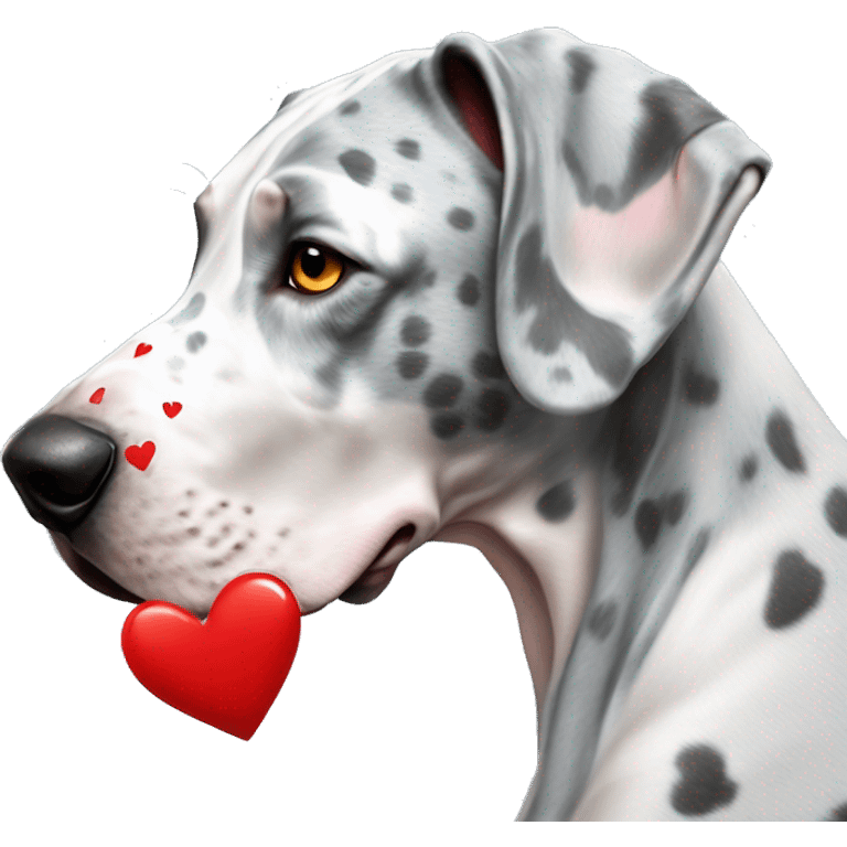 Blue Merle Great Dane with red hearts on head emoji