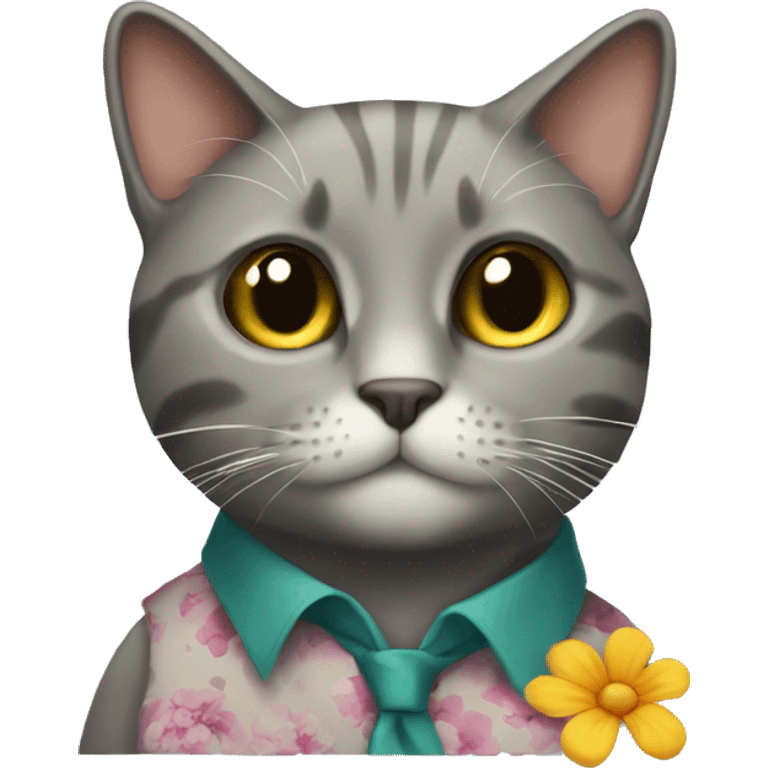 Cat wearing a flower on his shirt emoji