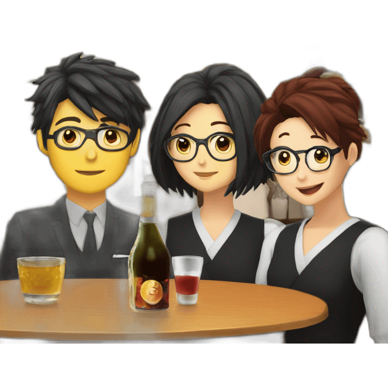 Koro sensai dans un bar avec Karasuma,Madame pouf,nagisa et karma emoji