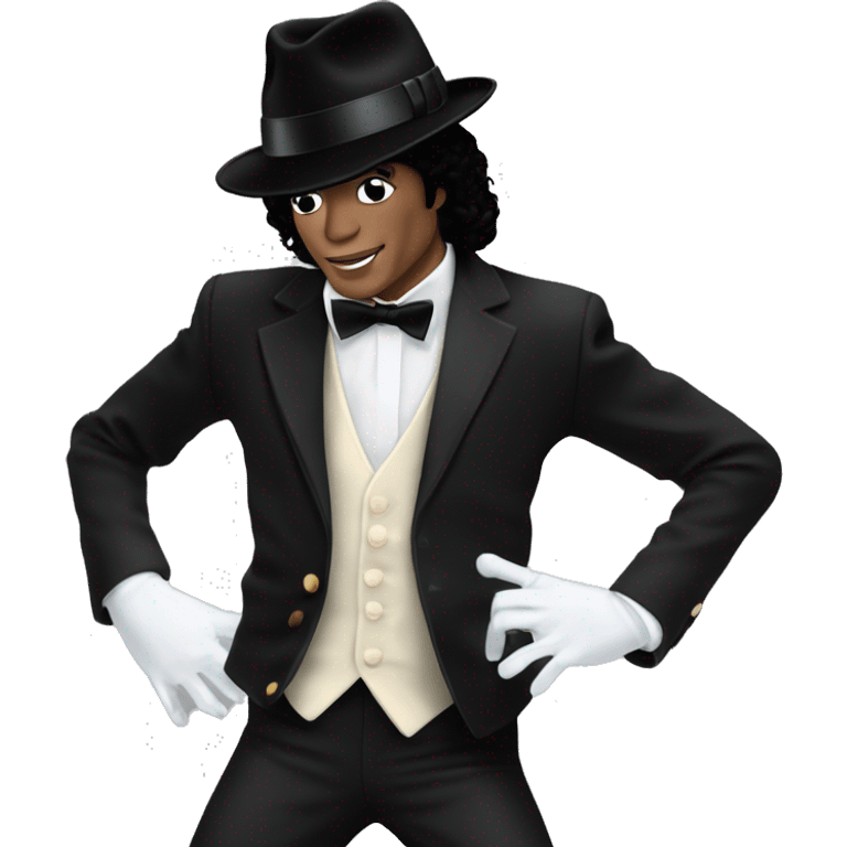 “Michael Jackson in a black suit, white glove, and fedora, striking a dance pose.” emoji