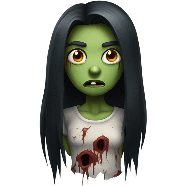 girl zombie with black long hair with teeth and serious face  emoji