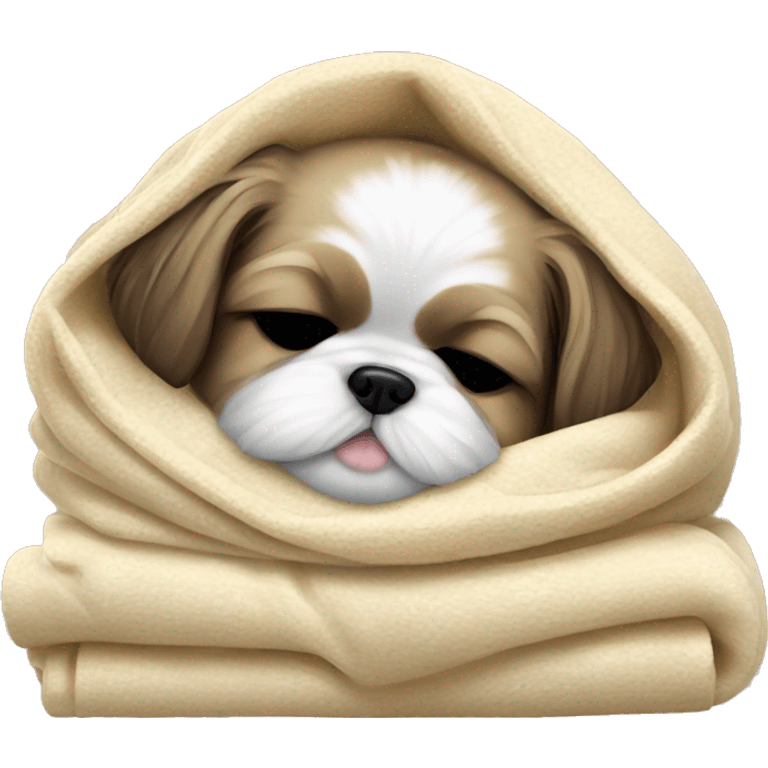 Realistic Shi - tzu puppy sleeping with a blanket emoji