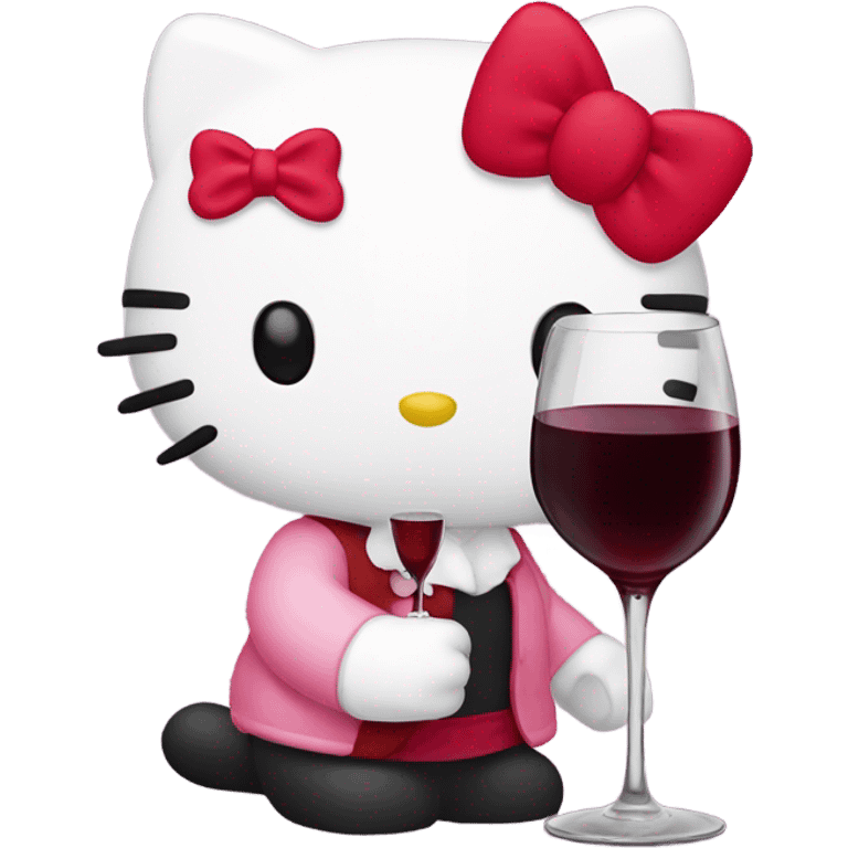 Hello Kitty drinking red wine emoji