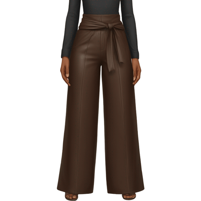 Dark brown High waisted leather wide leg pants with tie front emoji