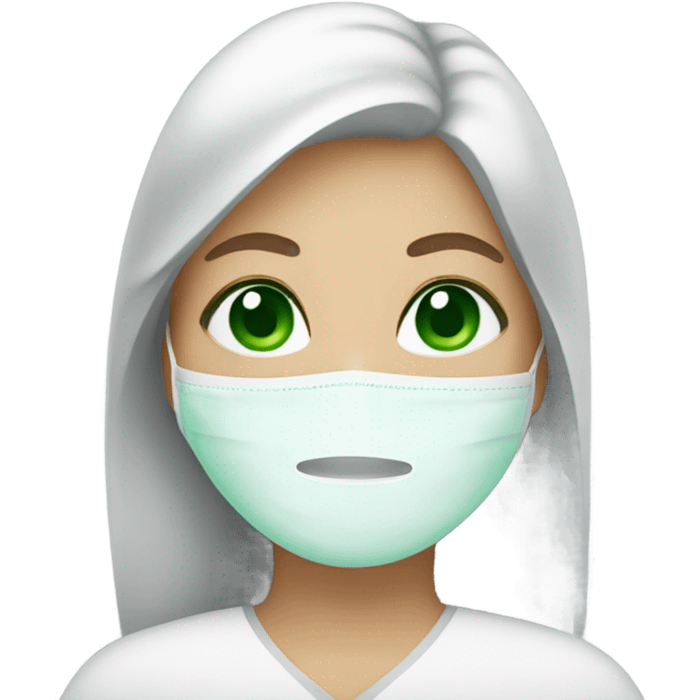 Lady with face mask and green eyes spa beauty full face relaxing emoji