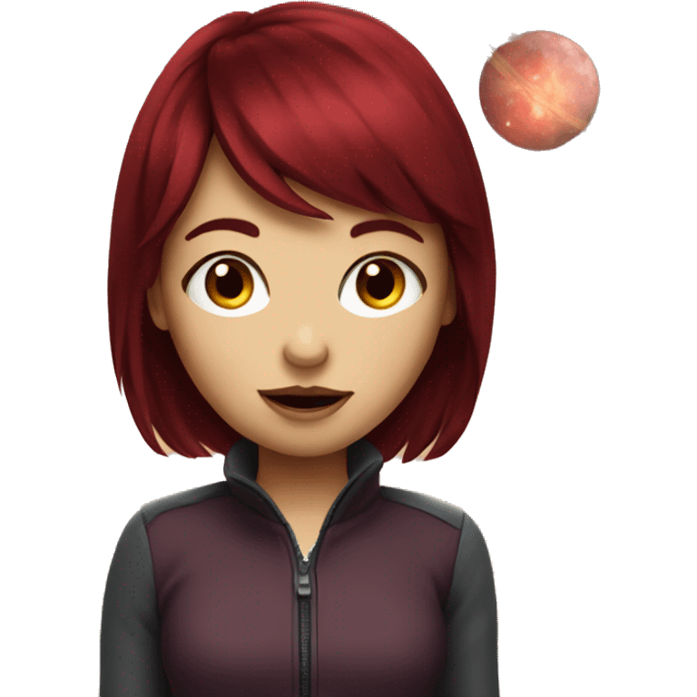 girl with dark red hair and bangs in outer space  emoji