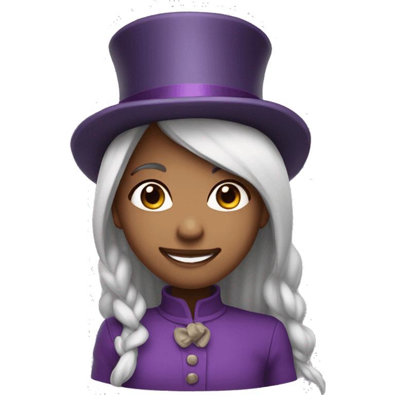 smiling girl-skin white-hair brown-in purple top hat emoji