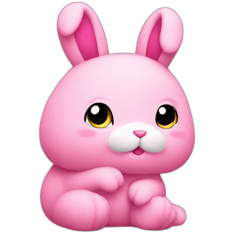 A pink plush bunny thinking emoji