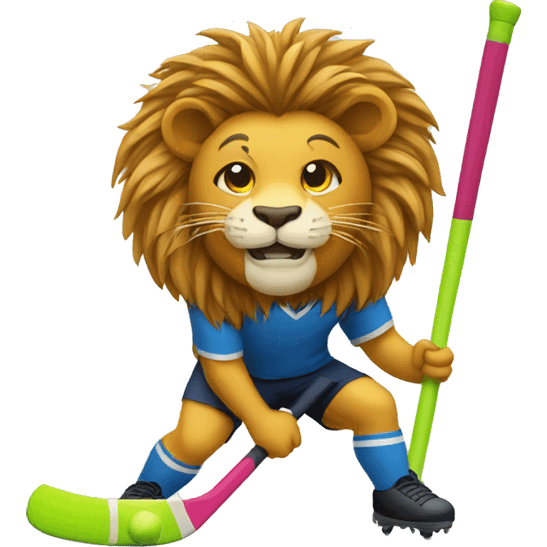 a lion playing Field hockey  emoji