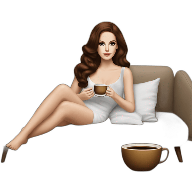 Lana del Rey laying on sofa with coffee emoji