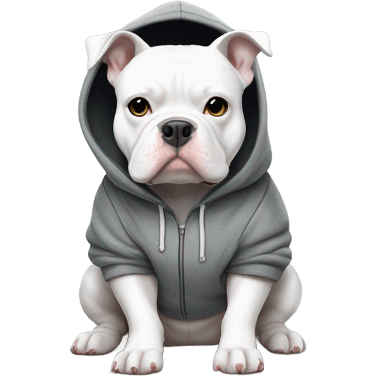 White American bully with grey patch wearing a hoodie  emoji