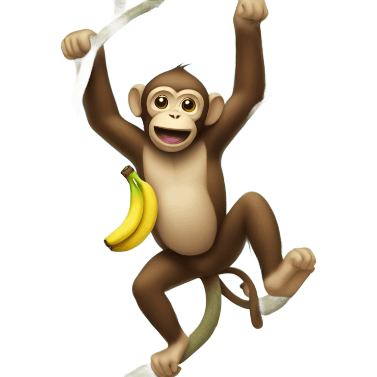 Monkey swinging from a tree eating a banana emoji