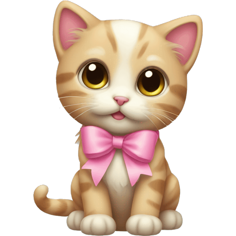 Cute kitten with a pink bow emoji