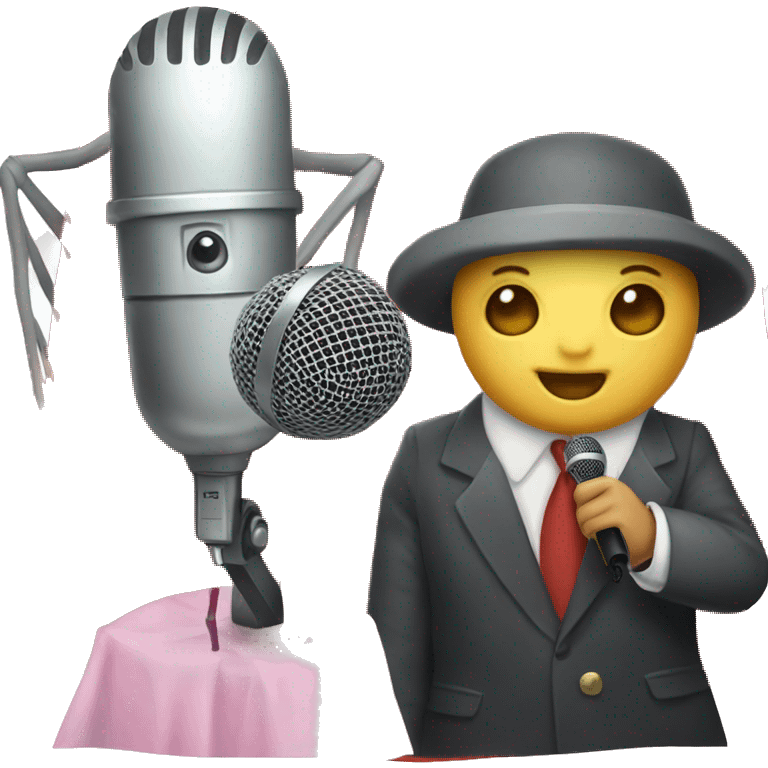 A squid with a microphone and a kitten with a microphone emoji